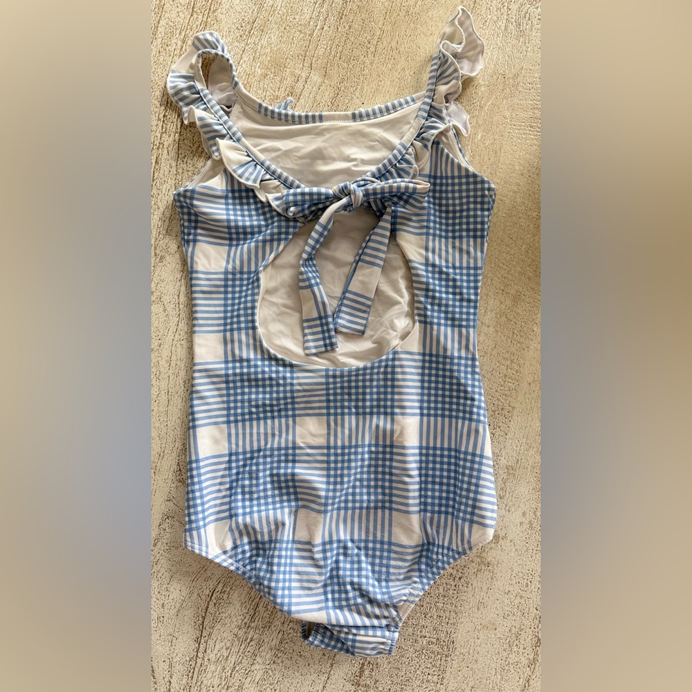 SweetHoney Blue and White Plaid Kids One-Piece Swimsuit